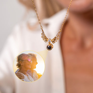 Wings Photo Personalised Necklace - Photo Necklace - Photo Projection Necklace Necklace Gold Brother & Sisters